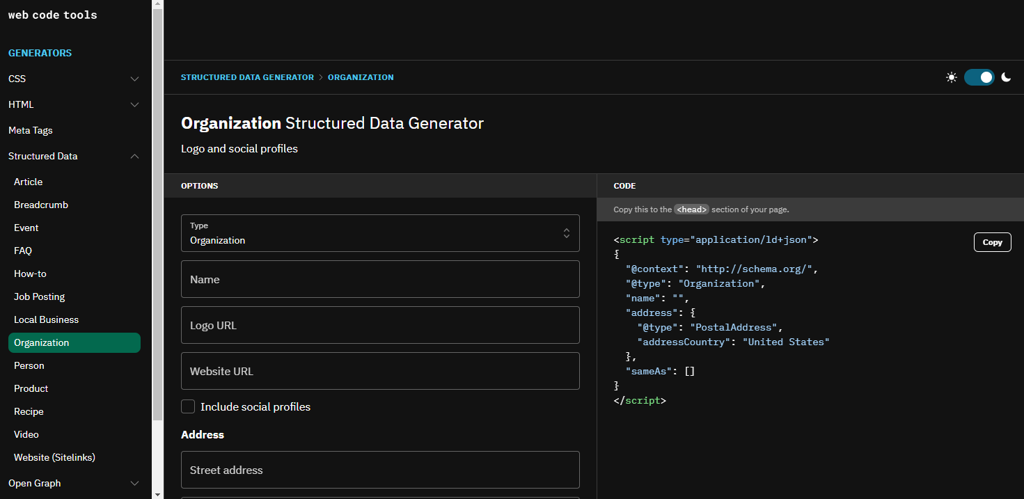 strumento generatore di markup schema